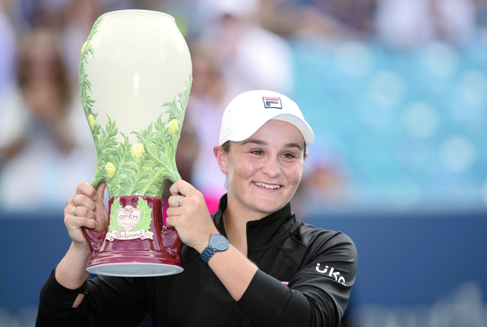 Ashleigh Barty (AUS) with the trophy after winning the final. -- USA Today Sports