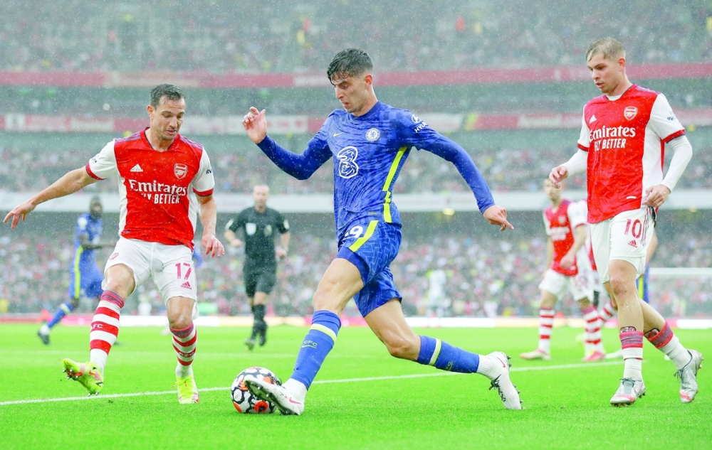 Chelsea's Kai Havertz in action with Arsenal's Cedric Soares. -- Reuters