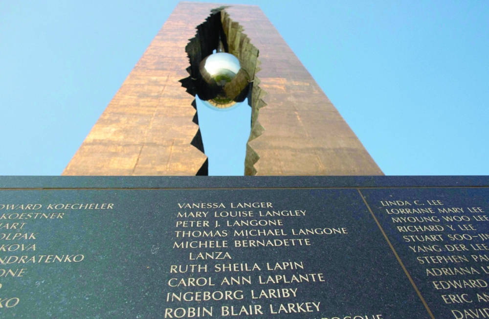 The 9/11 Tear Drop Memorial in Bayonne, New Jersey. -- AFP