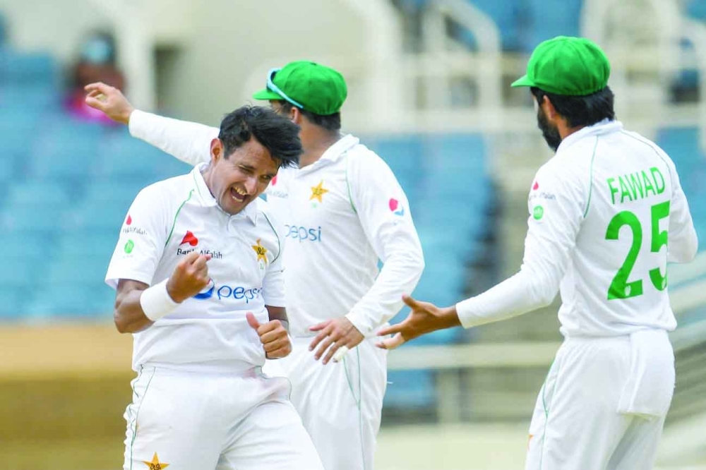 Mohammad Abbas of Pakistan celebrates the dismissal of Joshua de Silva of West Indies. -- AFP 