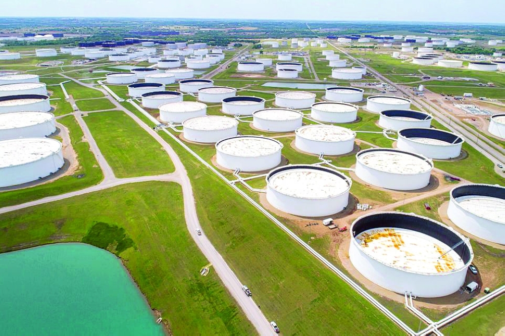 Crude oil storage tanks are seen in an aerial photograph at the Cushing oil hub in Cushing, Oklahoma. — Reuters