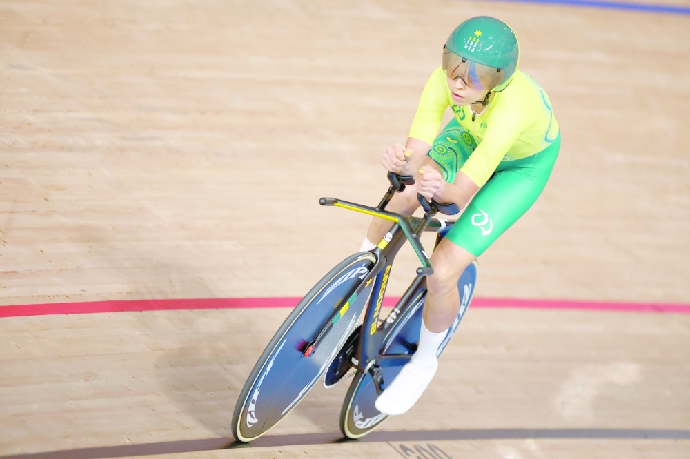 Paige Greco of Australia during the women's C1-3 3000m Individual Pursuit cycling. -- Reuters 