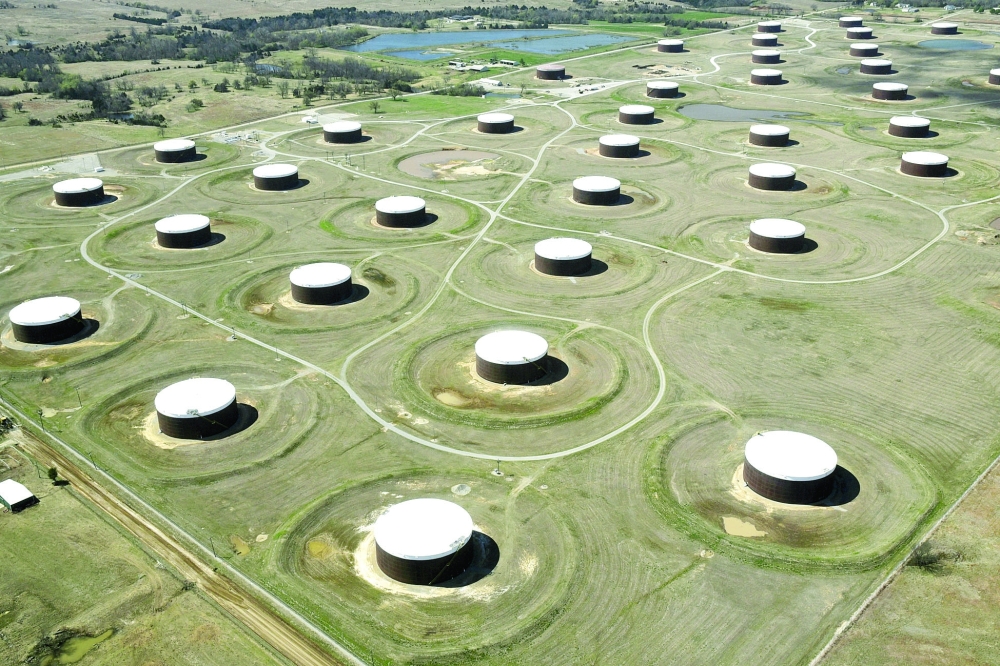 Crude oil storage tanks are seen from above at the Cushing oil hub in Cushing, Oklahoma. — Reuters