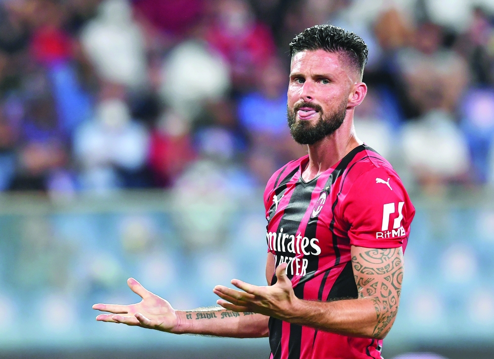 AC Milan's Olivier Giroud reacts. -- Reuters 