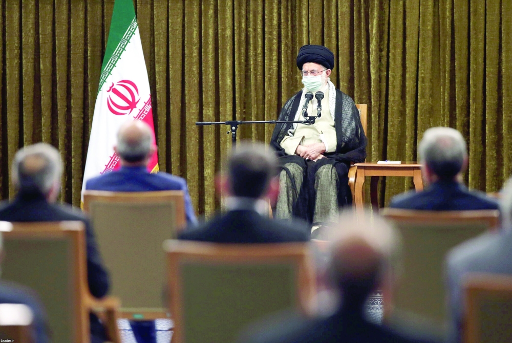 Ayatollah Ali Khamenei meets with Iran's President Ebrahim Raisi and his cabinet members in Tehran on Saturday. -- AFP