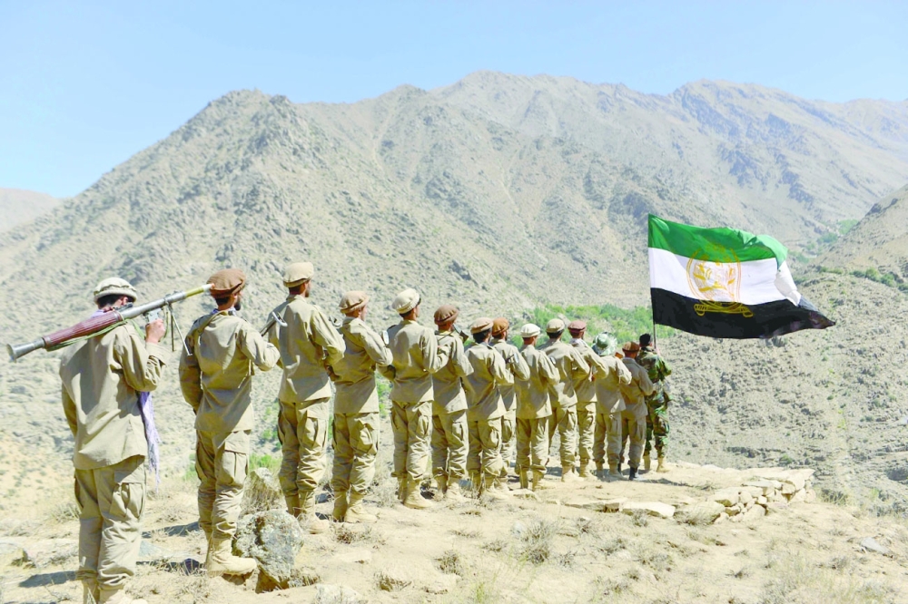 Afghan resistance movement and anti-Taliban uprising forces take part in a military training at Malimah area of Dara district in Panjshir province as the valley remains the last major holdout of anti-Taliban forces. -- AFP