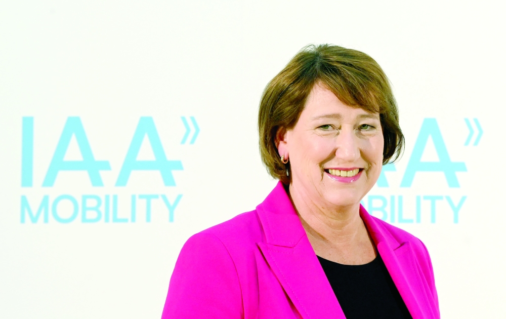 Hildegard Mueller, President, Association of the German Automotive Industry, during a press conference on the 2021 IAA motor show in Munich. - AFP