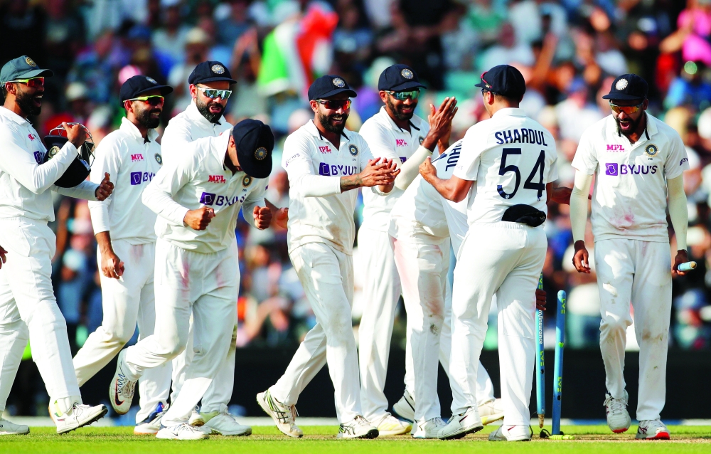India players celebrate after winning the test match Action Images via Reuters/Andrew Couldridge
Fourth Test - England v India - The Oval, London, Britain - September 6, 2021 
