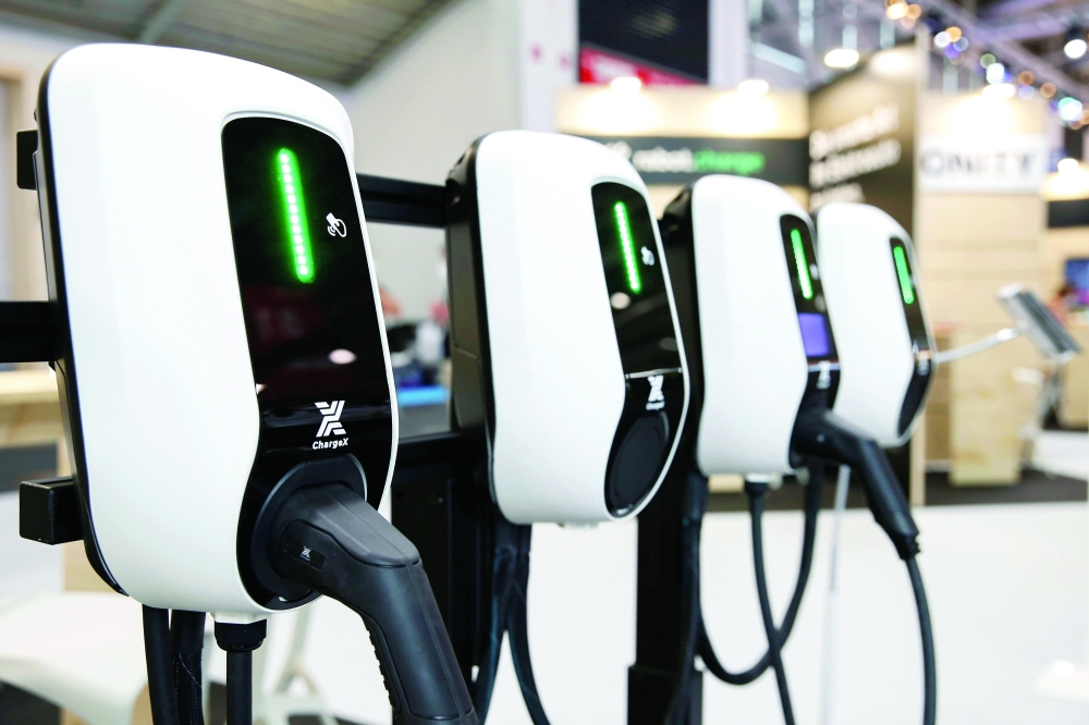 ChargeX Aqueduct chargers are seen ahead of the Munich Motor Show IAA Mobility 2021 in Munich. - Reuters