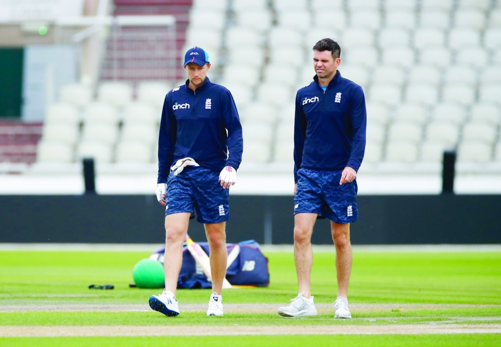 England's Joe Root and James Anderson during nets Action Images via Reuters/