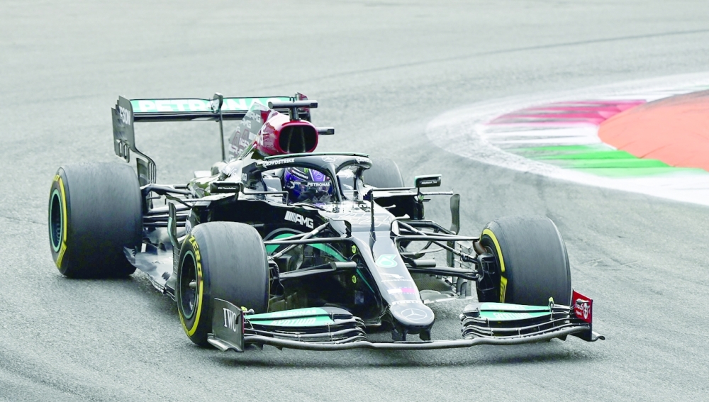Mercedes' Lewis Hamilton drives during the first practice session at the Autodromo Nazionale circuit in Monza. -- AFP


