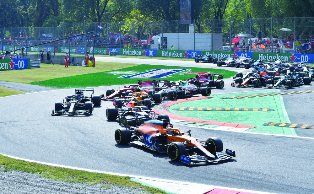 McLaren's Daniel Ricciardo leads during the race at Monza. REUTERS/