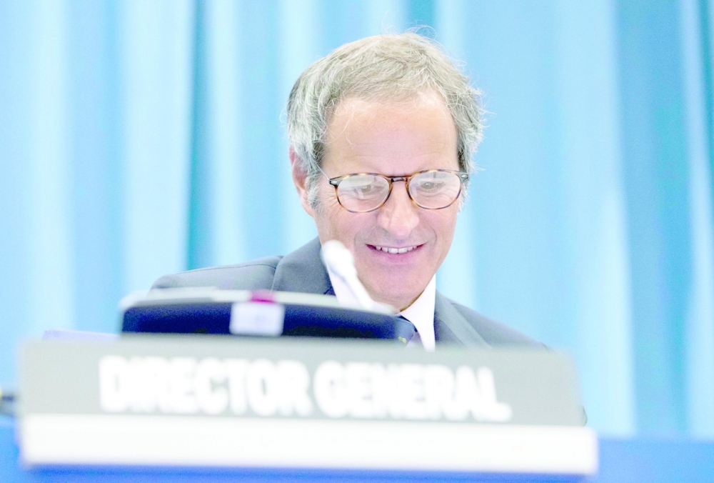 IAEA Director General Rafael Mariano Grossi holds a press conference at the agency's headquarters in Vienna, Austria, on Monday. - AFP