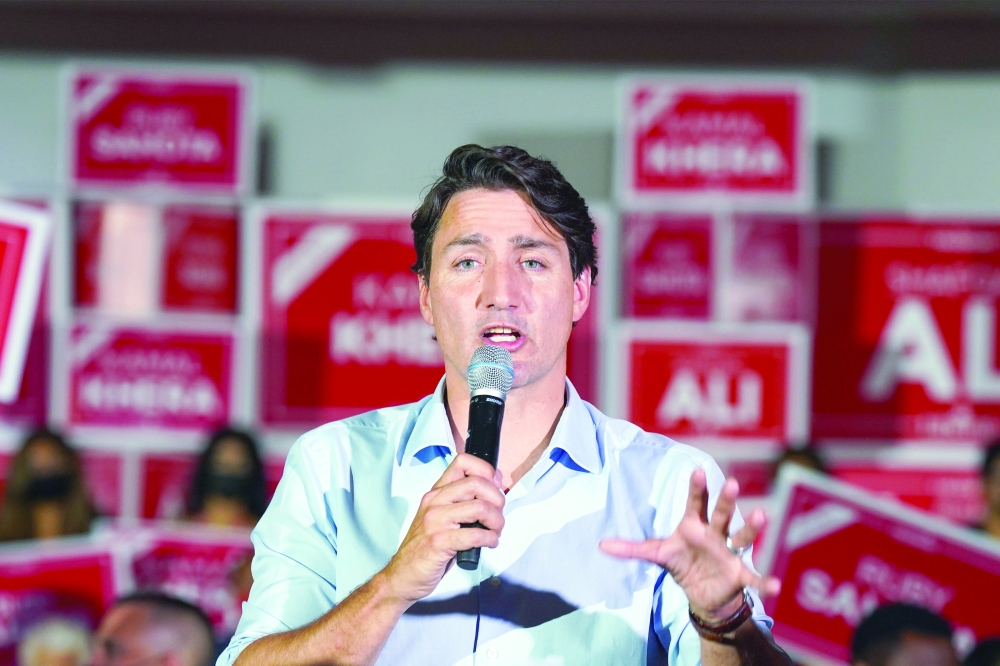 Canada's Liberal Prime Minister Justin Trudeau at an election campaign stop in Ontario. - Reuters