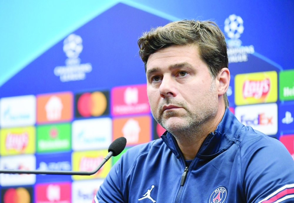 Paris St Germain coach Mauricio Pochettino during the press conference. -- Reuters