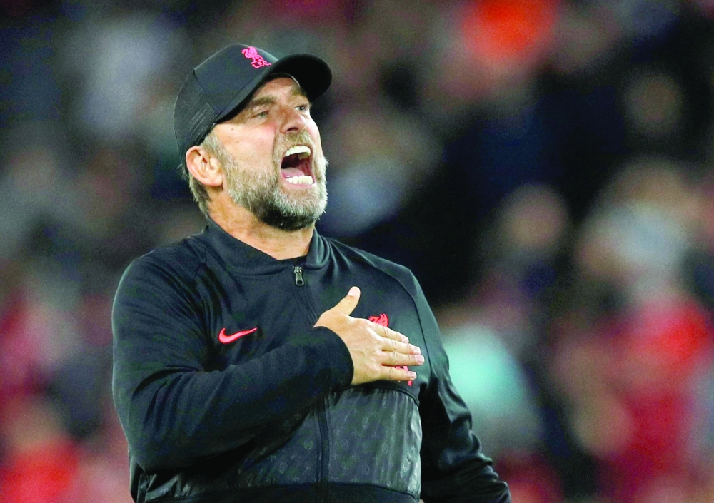Liverpool manager Juergen Klopp celebrates after the match. -- Reuters
