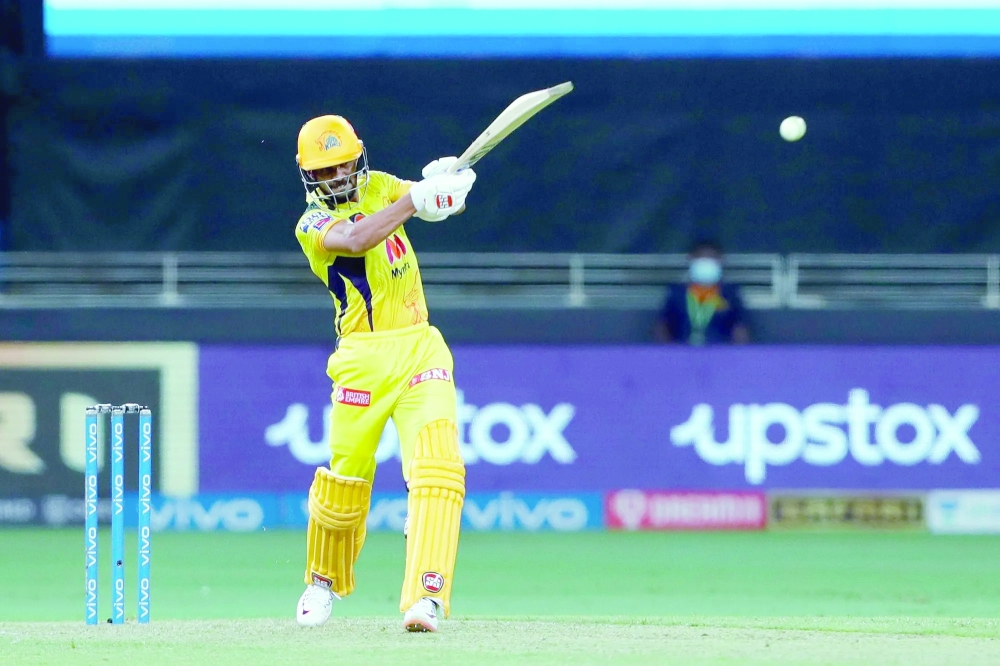 Ruturaj Gaikwad of Chennai Super Kings bats against Mumbai Indians at the Dubai International Stadium. -- BCCI

