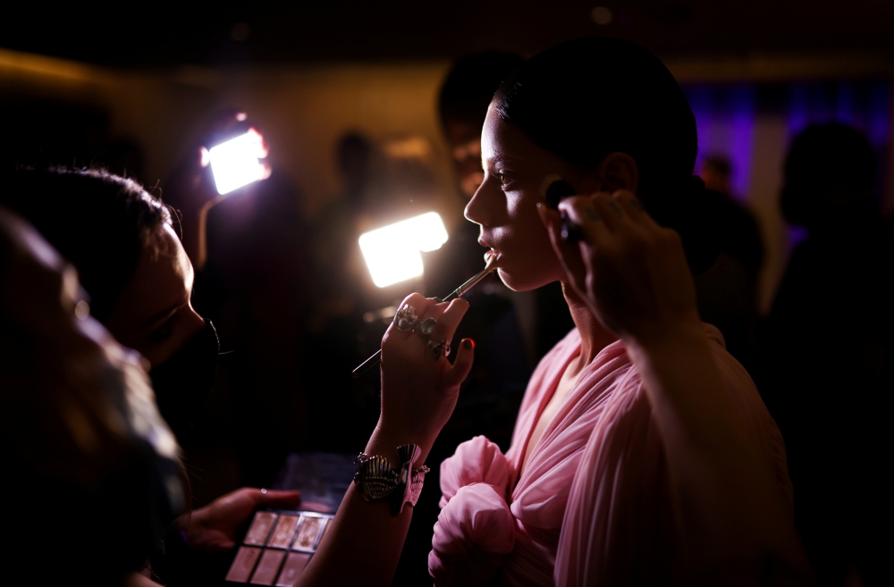 Models during London Fashion Week