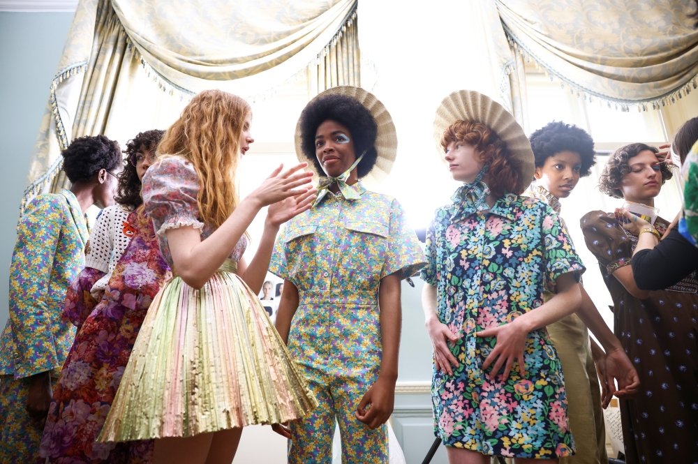 Models during London Fashion Week