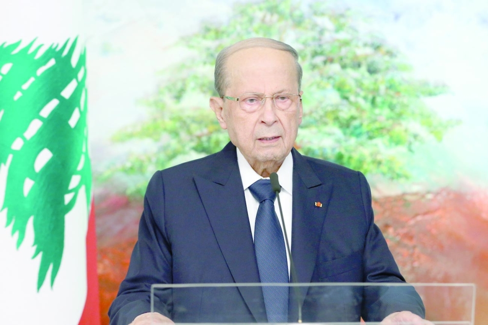 Lebanon's President Michel Aoun addresses the United Nations General Assembly via a recorded video message. -- Reuters