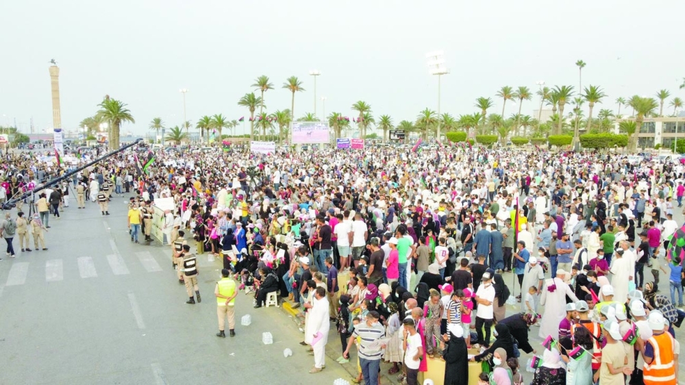 Libyans gather to express support to the country's unity government in Tripoli's Martyrs' Square. -- AFP

