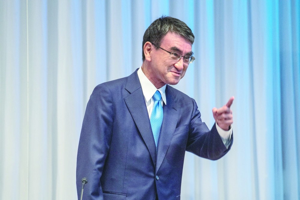 Candidate for the presidential election of the ruling Liberal Democratic Party, Taro Kono at the party headquarters, in Tokyo, Japan. - Reuters