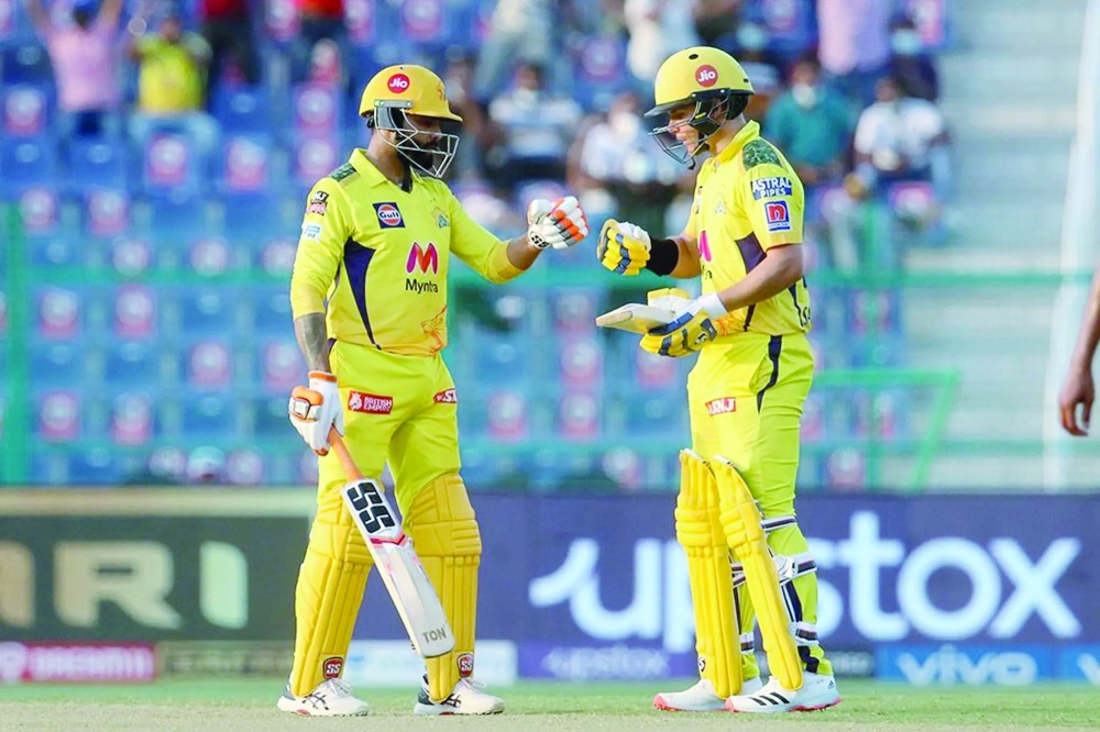 CSK's Ravindra Jadeja and Sam Curran during the match against KKR in Abu Dhabi. -- BCCI 