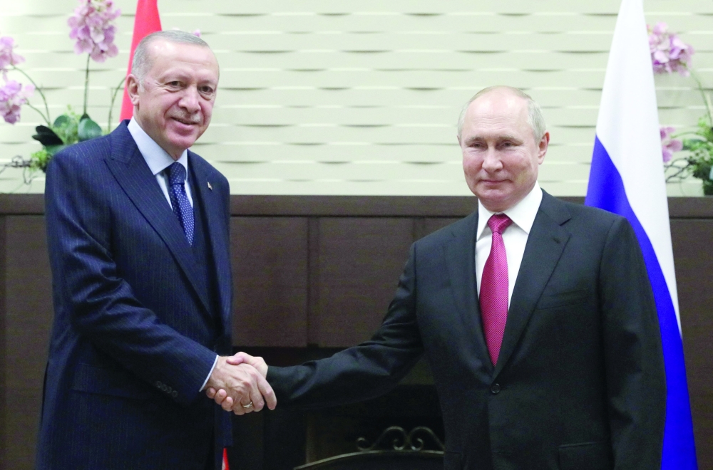 Russian President Vladimir Putin with his Turkish counterpart Recep Tayyip Erdogan in Sochi on Wednesday. - AFP