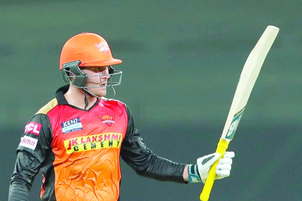 Jason Roy of Sunrisers Hyderabad celebrating his half century. -- BCCI