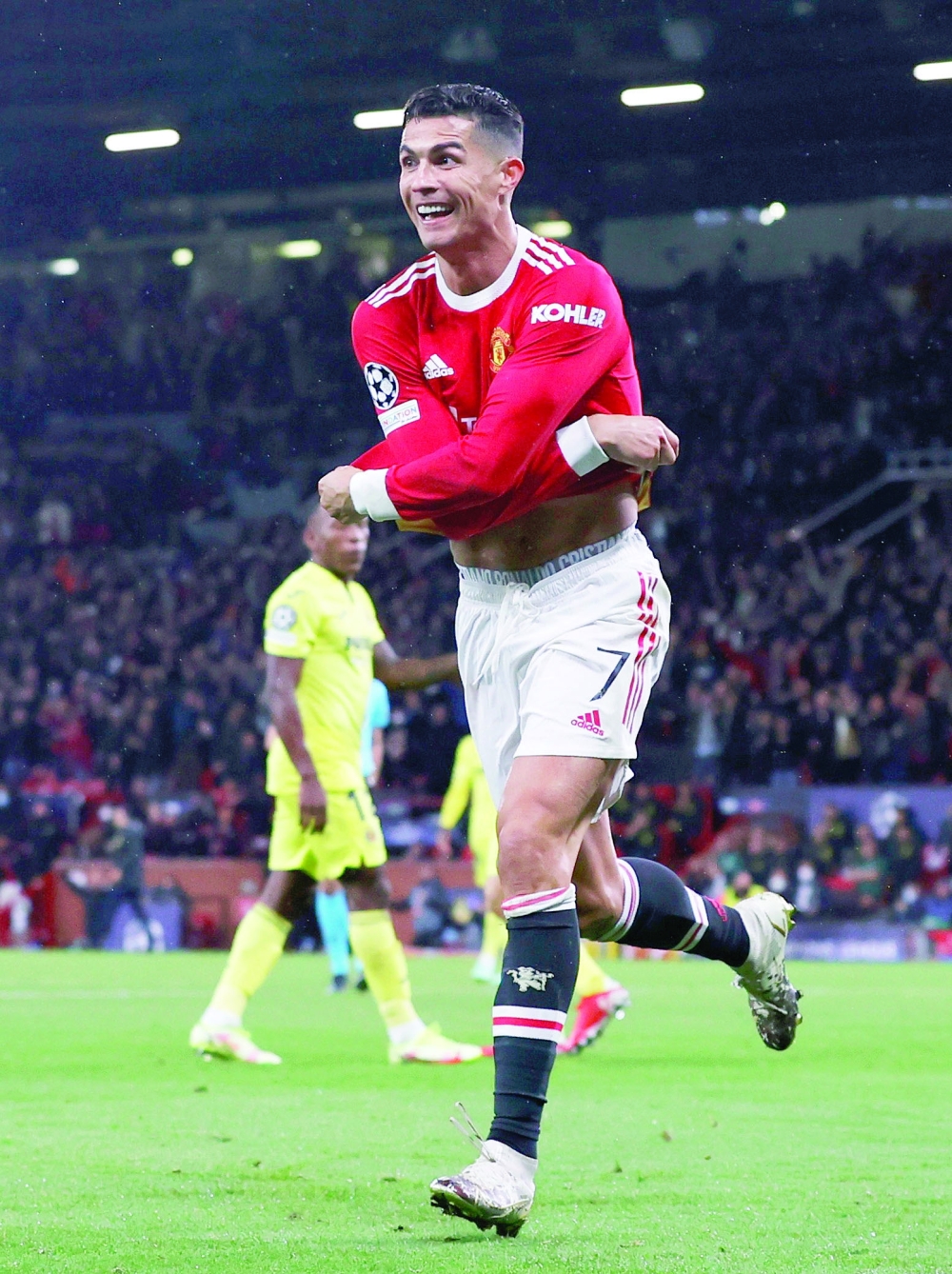 Manchester United's Cristiano Ronaldo celebrates scoring their second goal. -- Reuters