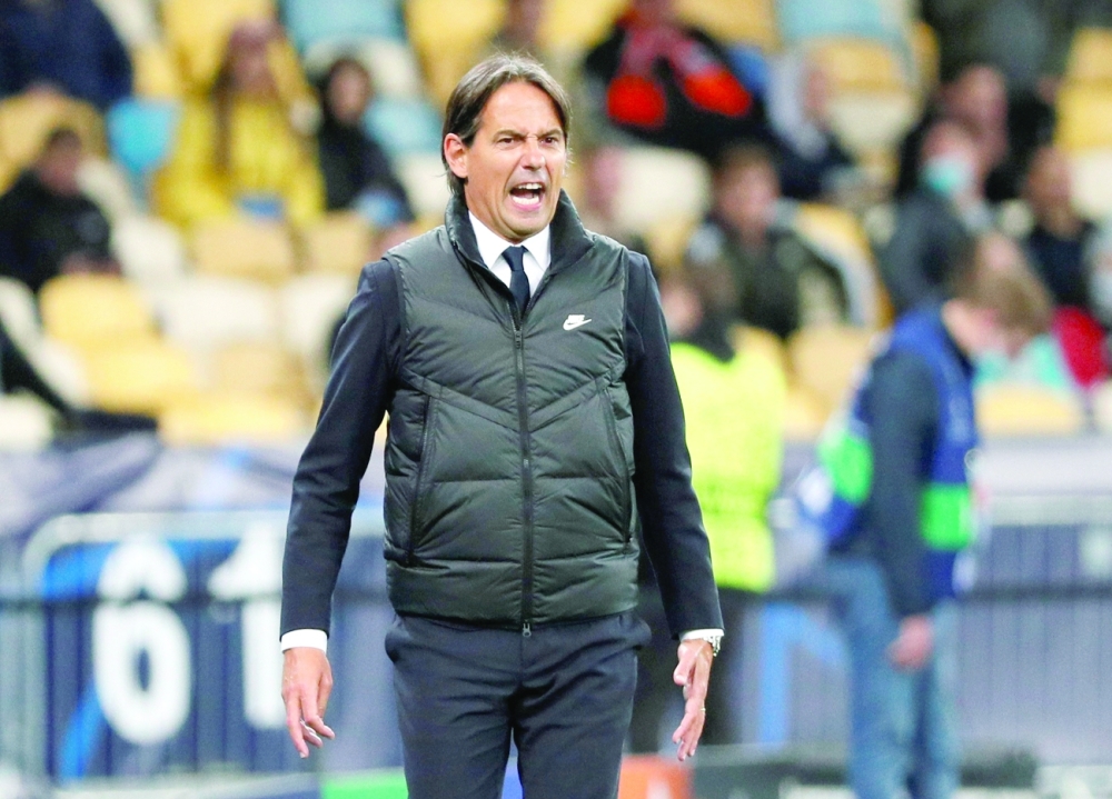Inter Milan coach Simone Inzaghi reacts. -- Reuters