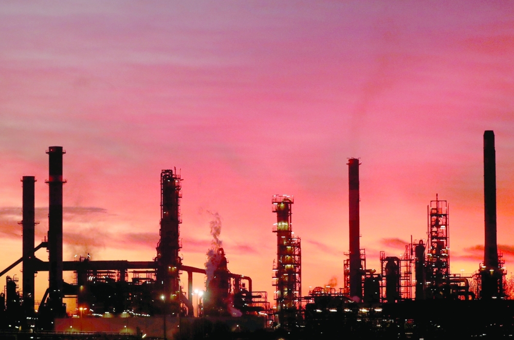 French oil giant Total Refinery is seen during sunset in Donges