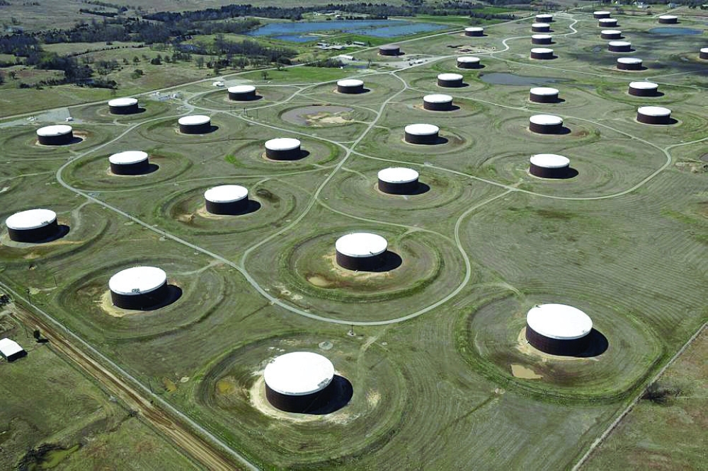 Crude oil storage tanks are seen from above at the Cushing oil hub, in Cushing, Oklahoma. Reuters
