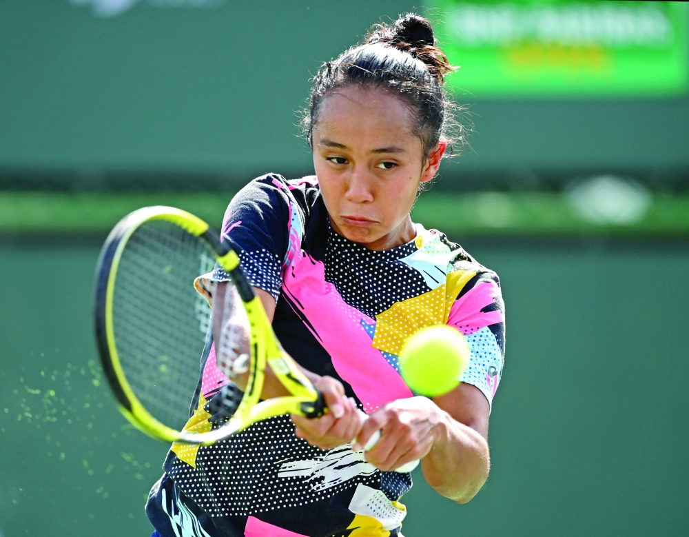  Leylah Fernandez (CAN) works out on the practice courts at the Indian Wells Tennis Garden. -- USA Today Sports