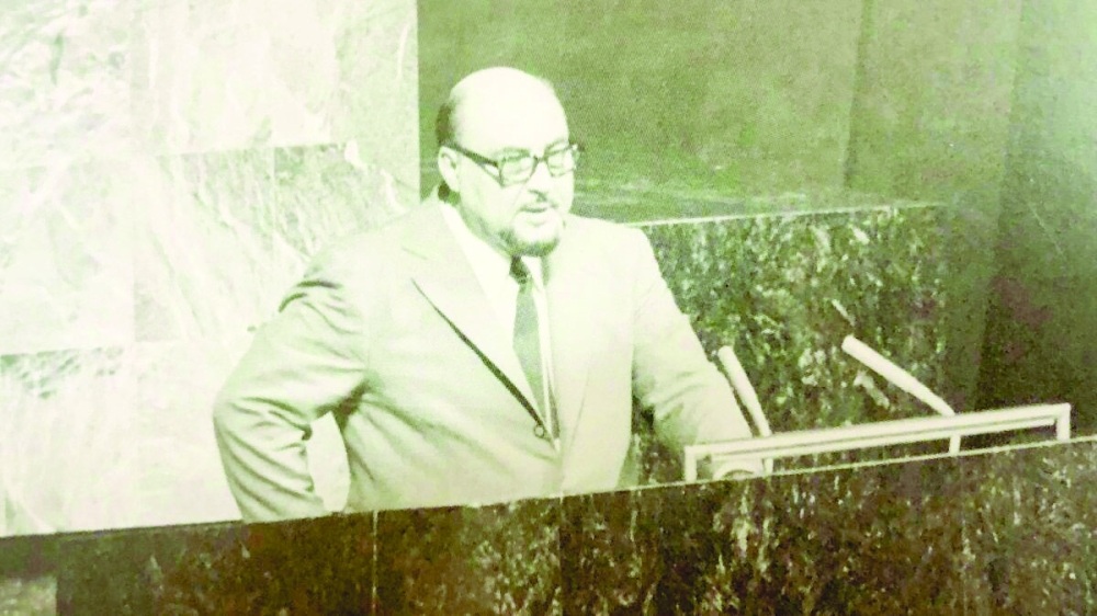 Sayyid Tarik Bin Taimour al Said, Oman's then Prime Minister and Foreign Minister, addressing the UN General Assembly on October 7, 1977.