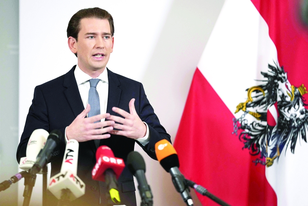 Austrian Chancellor Sebastian Kurz gives a press statement on the government crisis at the Federal Chancellery in Vienna. AFP