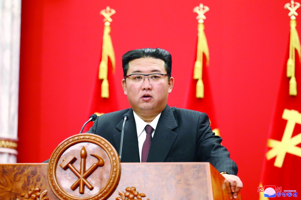 North Korean leader Kim Jong Un speaks during an event in Pyongyang on Monday. - Reuters