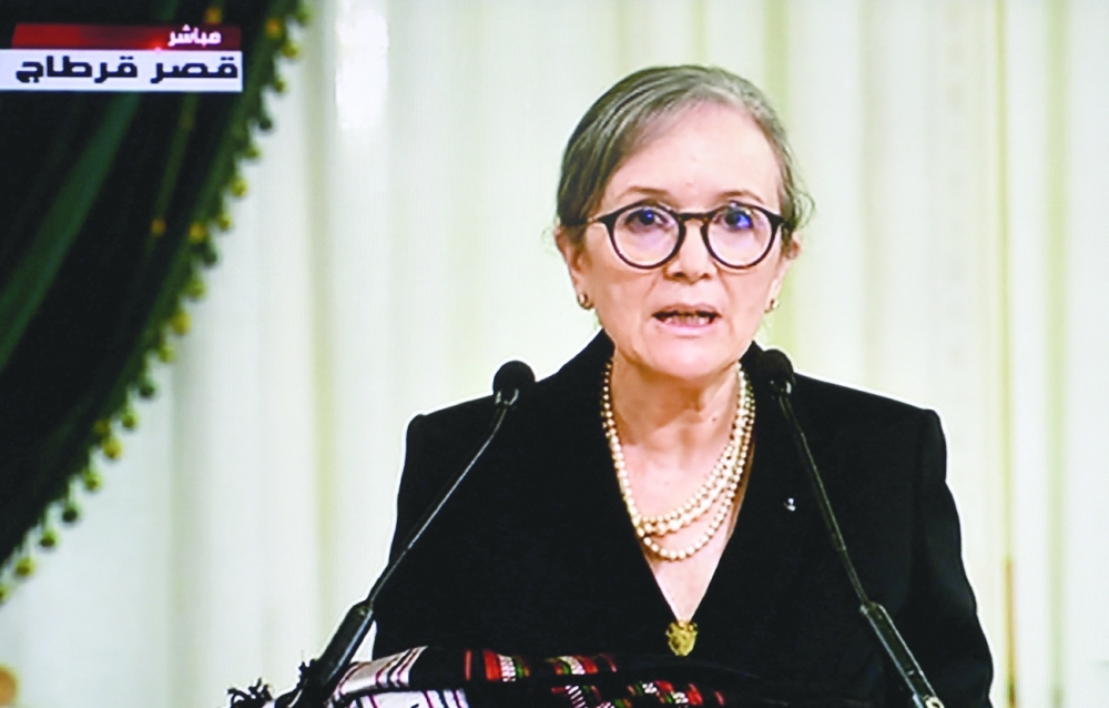 Prime Minister Najla Bouden announcing the formation of a new government at the Carthage Palace on the outskirts of Tunis on Monday. - AFP