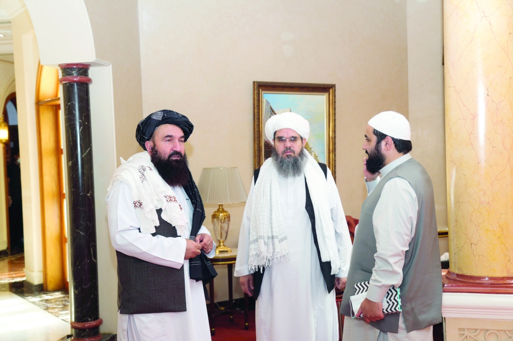 Taliban delegates are pictured ahead of the meeting with U.S. and European delegates in Doha, Qatar, on Tuesday. - Reuters