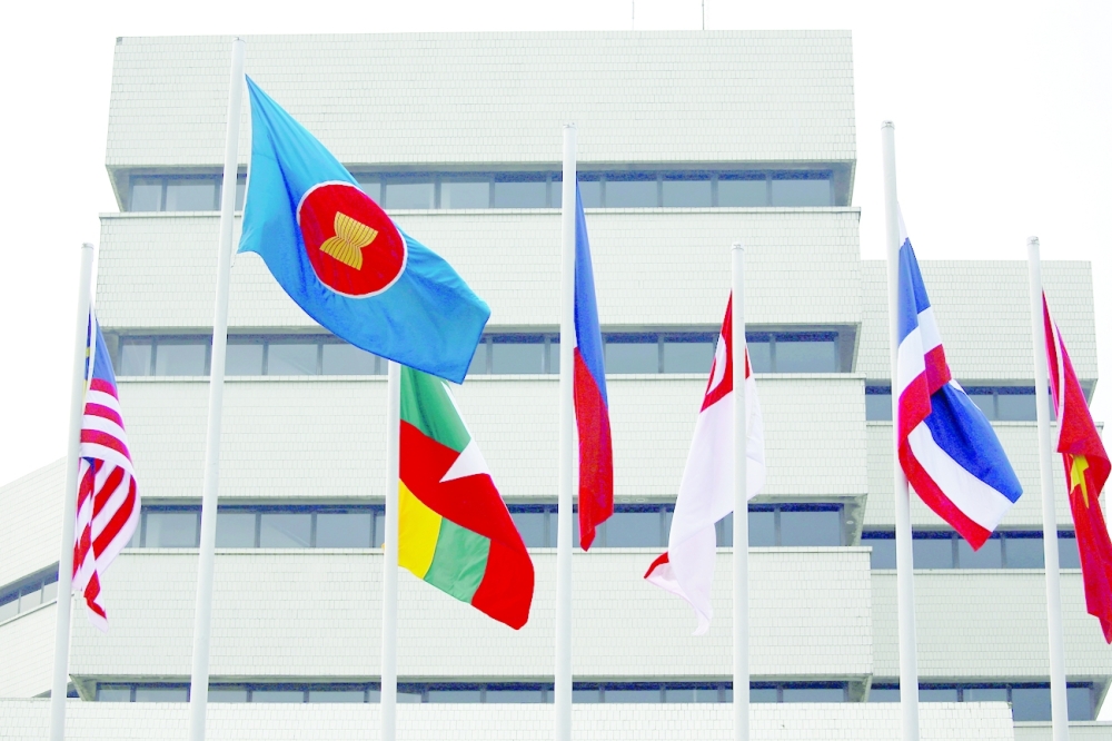 Flags are seen outside the Asean secretariat building in Jakarta. -- Reuters
