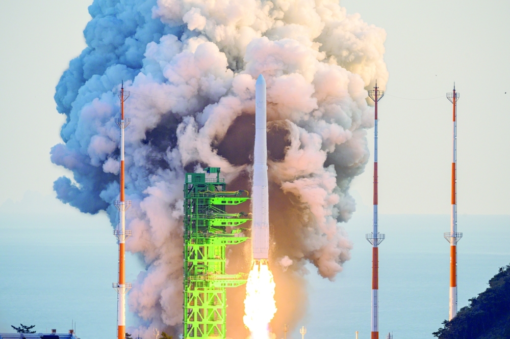 KSLV-II NURI rocket launches from its launch pad of the Naro Space Center in Goheung, South Korea, on Thursday. - Reuters 