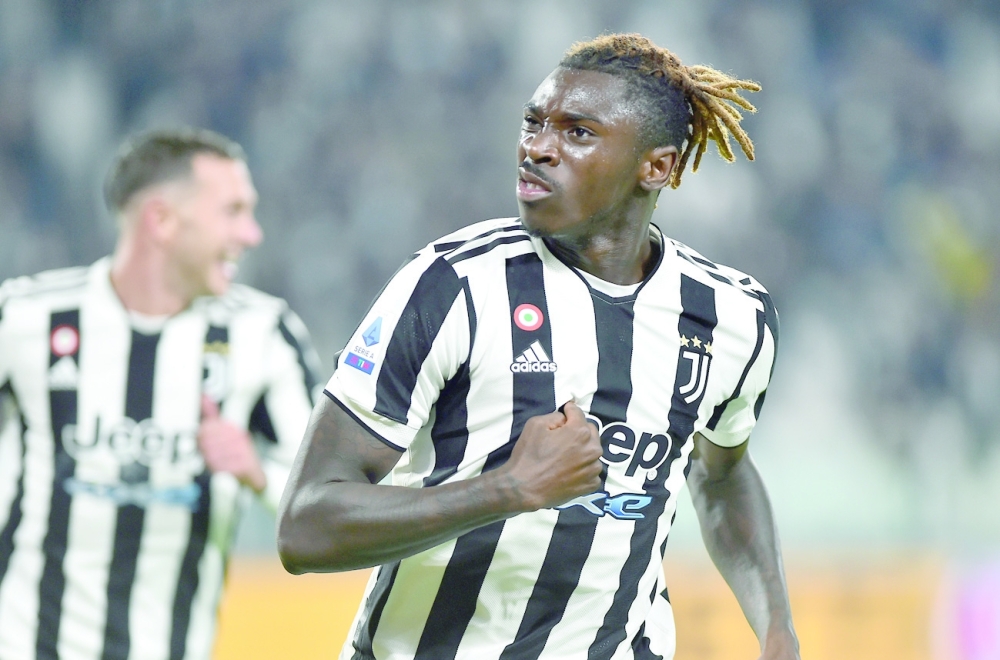 Juventus' Moise Kean celebrates scoring their first goal. -- Reuters