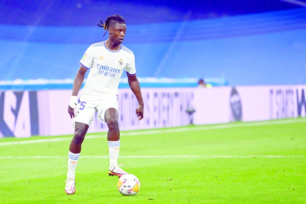 In this file photo taken on September 12, 2021 Real Madrid's Eduardo Camavinga controls the ball during the Spanish League match at the Santiago Bernabeu stadium in Madrid. -- AFP