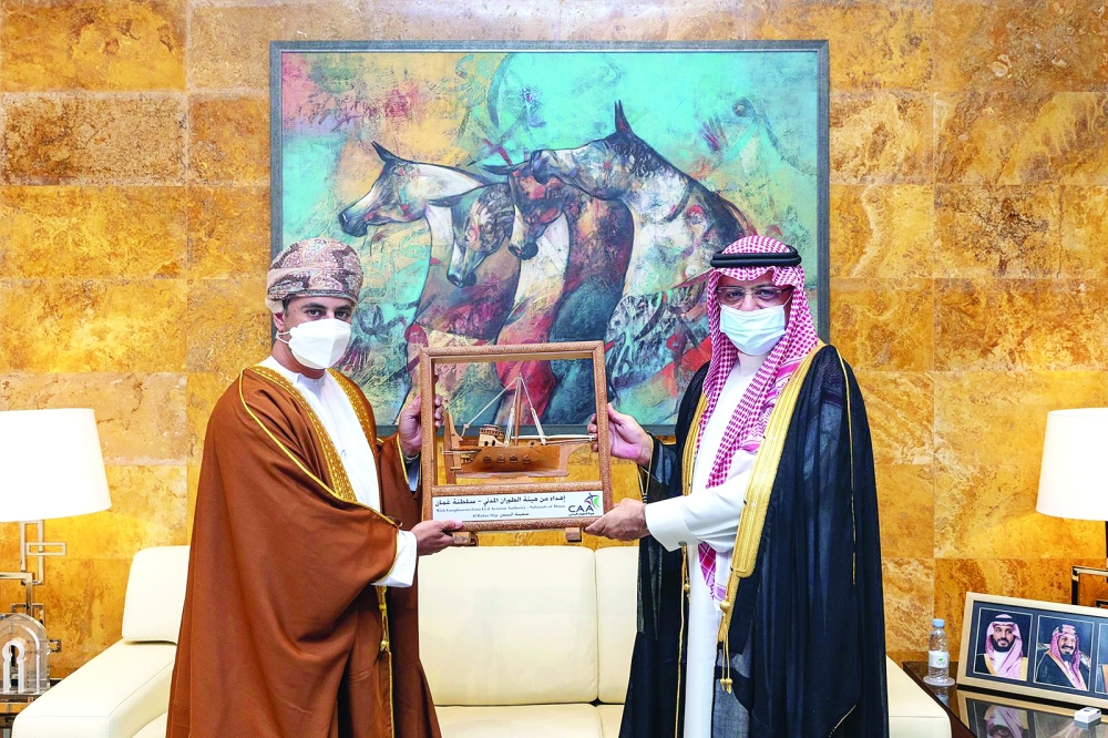 Naif Ali al Abri, Chairman of the Civil Aviation Authority (CAA) with Abdulaziz Abdullah Al Duailej, President of the General Authority of Civil Aviation (GACA) in Riyadh on Wednesday.