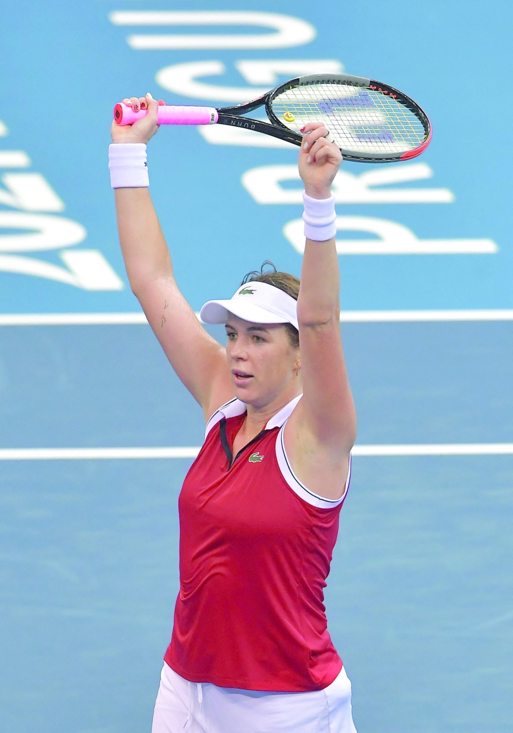 Russia's Anastasia Pavlyuchenkova reacts after defeating France's Alize Cornet. -- AFP