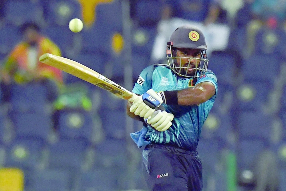 Sri Lanka's Charith Asalanka plays a shot. -- AFP