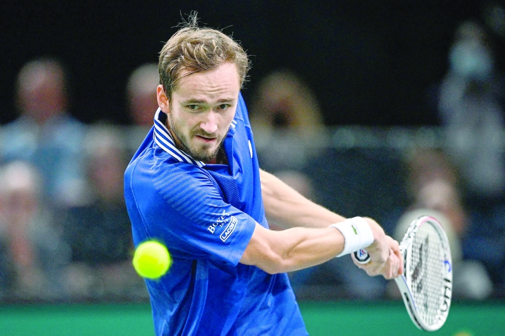 Russia's Daniil Medvedev returns the ball to France's Hugo Gaston. -- AFP