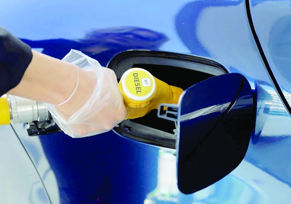 A diesel fuel nozzle is seen at a petrol station in Nice, France. — Reuters