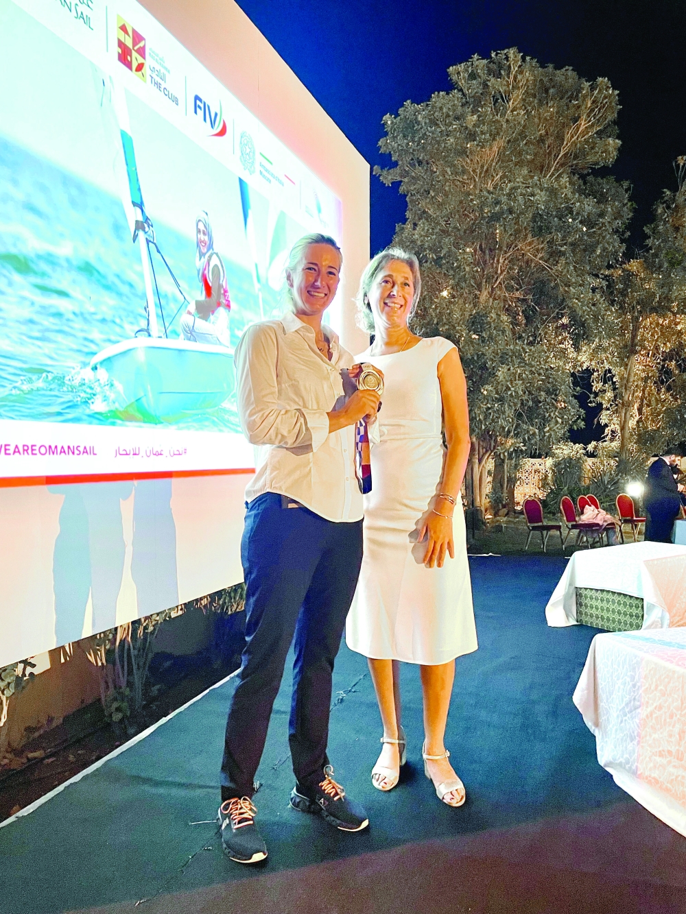 Left Italian Olympic Sailing gold medallist Caterina Banti with HE Italian Ambassador in Oman