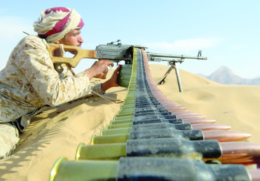 A Yemeni pro-government fighter is pictured during fighting with Ansar Allah fighters on the south frontline of Marib, the last remaining government stronghold in northern Yemen, on Wednesday. - AFP